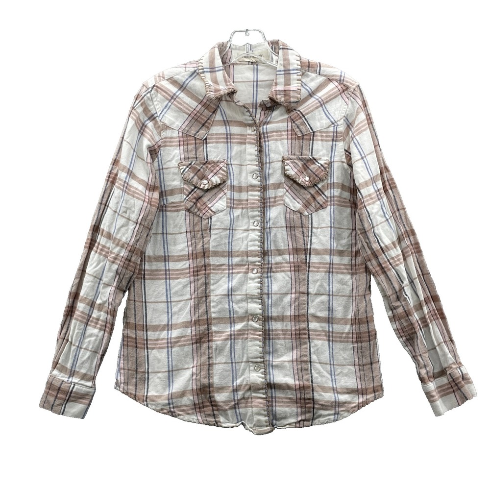 Nikki Erin Pearl Snap Flannel Shirt Women Med Western Workwear Rodeo Y2k Cowgirl